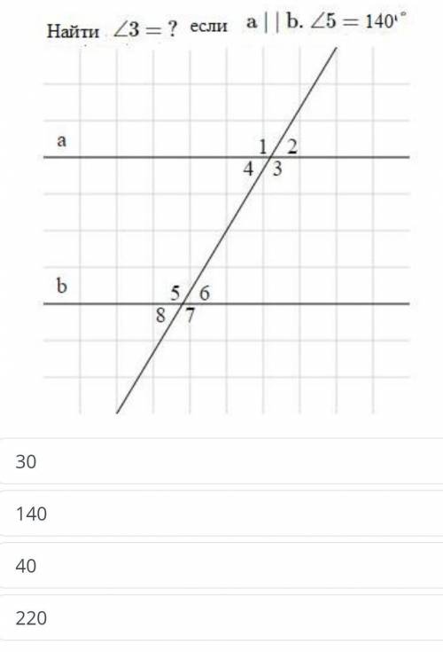 Найти угол 3=? если а||b. Угол 5=140⁰​