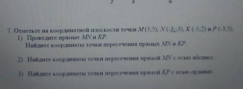 7. Отметьте на координатной плоскости точки M(5;5), N(-3;-3), K(-5;2) и P(-3,5) 1) Проведите прямые