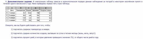 В электронную таблицу занесли в хронологическом порядке данные наблюдения за погодой в некотором нас