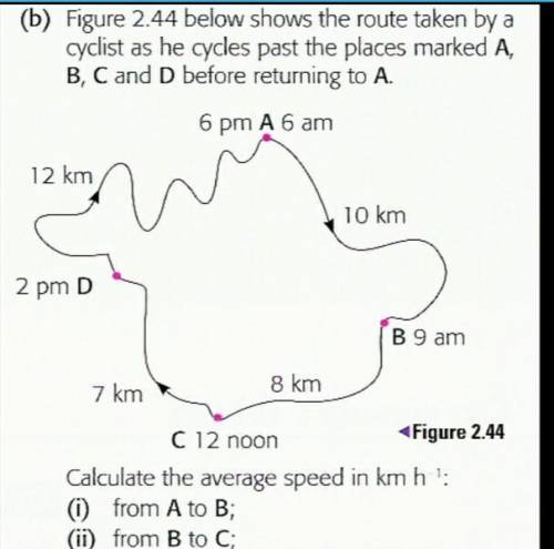 Figure 2.44 below shows the route taken by cyclist as he cycles past the places marked A, B, C and D