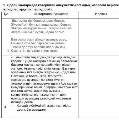 әдеби шығармада көтерілген әлеуметтік-қоғамдық мәселелерді үзінділер арқылы түсіндіріңіз көмек ​