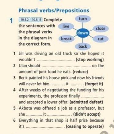 Complete the sentences with the phrasal verbs in the diagram in the corroct form. ​