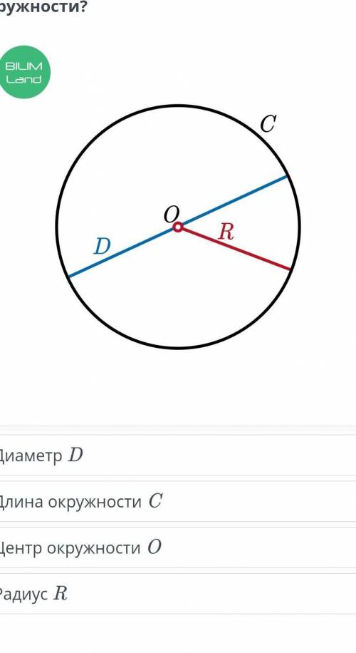 Что является центром симметрии окружности? ￼Диаметр DДлина окружности CЦентр окружности OРадиус R​