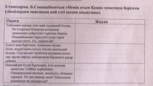 2-тапсырма Б. Соқпақбаевтің «Менің атым Қожа» повесінен берілген үзінділерден берілген оқиғаның қай