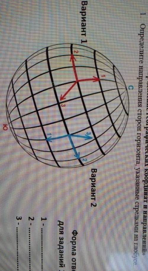 Определите стороны горизонта на глобусе 1 варианточень ​