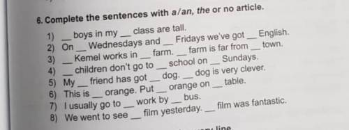 6. Complete the sentences with a/an, the or no article. ​