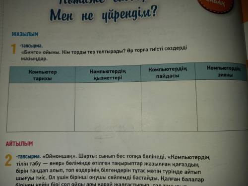 Бинго ойыны. Кім торды тез толтырады?Әр торға тиісті сөздерді жазыңдар