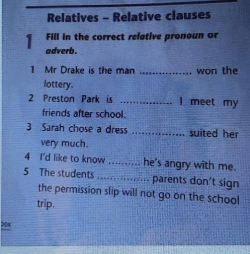 Relatives - Relative clauses 1Fill in the correct relative pronoun oradverb... won theRUDI1 Mr Drake