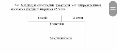 Мәтіндерді салыстырып, ұқсастығы мен айырмашылығын анықтаңыз, кестені толтырыңыз.