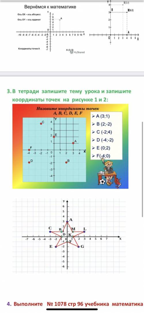 Запишите координаты точек на рисунках