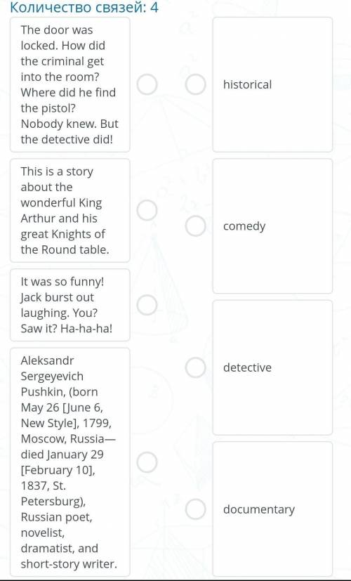 Match the descriptions to the genres of films ​