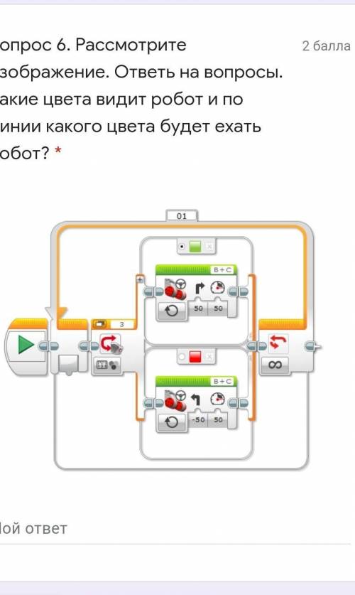 Вопрос 6. Рассмотрите изображение. ответь на вопросы. Какие цвета видит робот и по линии какого цвет