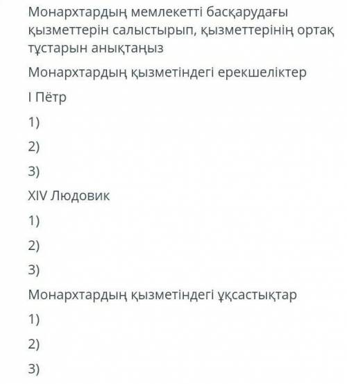 , керек монархтың мемлекетті басқарудағы қызметтерін салыстырып қызметтерінің ортақ тұстарын анықтаң