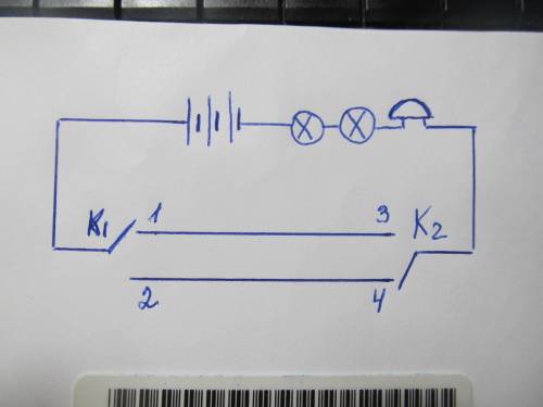 начертите схему из источника тока, двух ключей, двух лампочек и звонка так чтобы при включении звонк