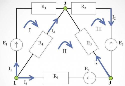 Составьте уравнение по второму закону Кирхгофа для контура. 1) E1=I1 R1 - I4 R4 2) - E1 = I1 R1 - I4