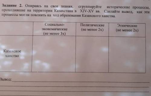 Опираясь на свои знания, сгруппируйте исторические процессы, проходившие на территории Казахстана в