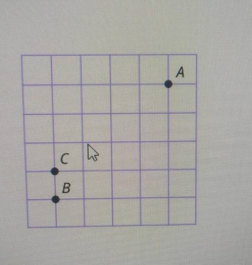 На клетчатой бумаге с размером клетки 1 x 1 отмечены точки A, B и C. Найди расстояние от точки А до
