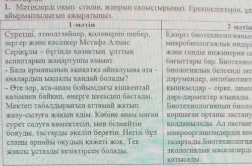 Тапсырма 1. Мәтіндерді оқып, стилін, жанрын салыстырыңыз. Ерекшеліктерін, ұқсастығы менайырмашылығын