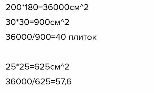 ТЕКСТ ЗАДАНИЯ Пол в комнате, имеющий форму прямоугольника размерами 200см х 180см нужно покрыть квад