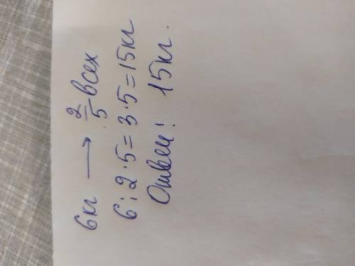 2/5 всех фруктов составляют персики.Сколько всего кг фруктов в магазине,если персиков 6 кг