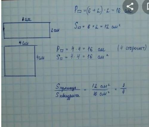 Начерти прямоугольник периметр которого равен периметру квадрата