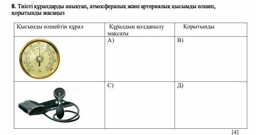 Тиісті құралдарды анықтап, атмосфералық және артериялық қысымды өлшеп, қорытынды жасаңыз КӨМЕК КЕРЕК