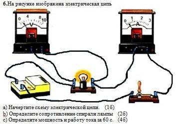 Начертите схему электрической цепи. (1б) b) Определите сопротивление спирали лампы (2б)с) Определите