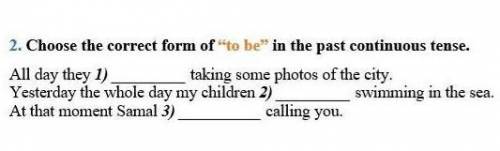 2. Choose the correct form of to be in the past continuous tense. All day they 1) _ taking some pho