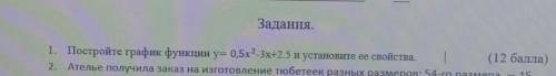 Постройте график функции у=0,5х*2-3х+2.5 и установить её свойства​