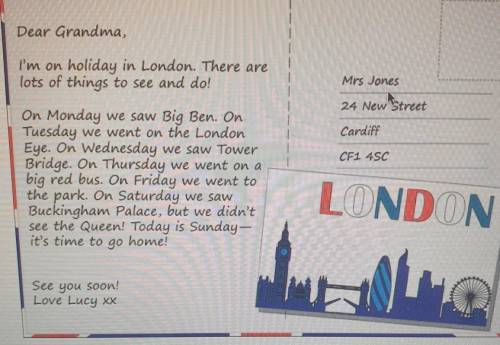 , очень , 6 класс WRITINGTask 3. Look at the postcard from London. Write a letter to your friend abo