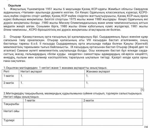 1.Оқылған мәтіндерден 1 негізгі және 1 жанама ақпаратты анықтаңыз. РетіНегізгі ақпаратЖанама ақпарат