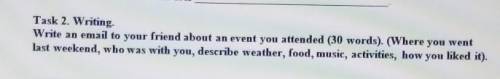 Task 2. Writing. Write an email to your friend about an event you attended (30 words). (Where you we