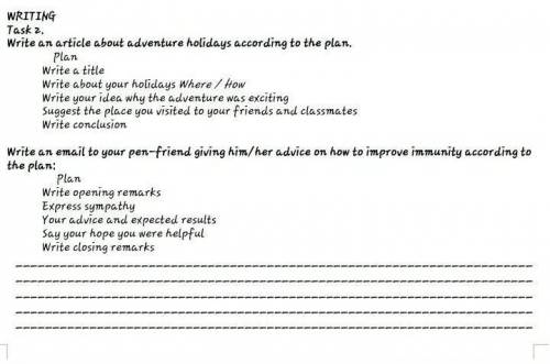 WRITING Task z.Write an article about adventure holidays according to the plan.Plan Write a titleWri