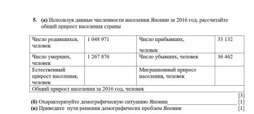 5. (а) Используя данные численности населения Японии за 2016 год, рассчитайте общий прирост населени