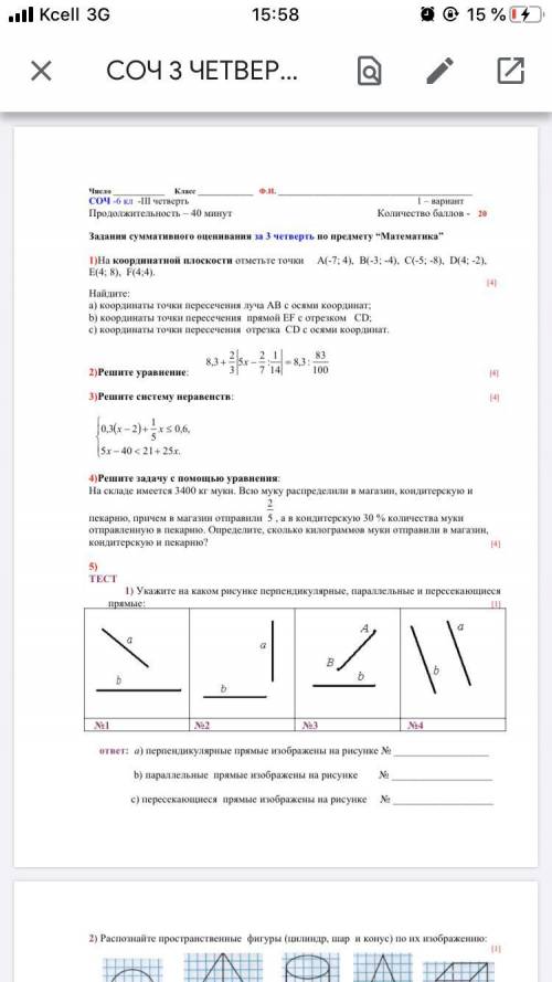 Здравствуйте решить СОЧ по математике, 6 класс. Хотя бы 2 и 3 задание .