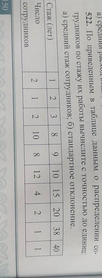 по привиденным в таблице данным о распределении сотрудников по стажу их работы вычислите с точностью