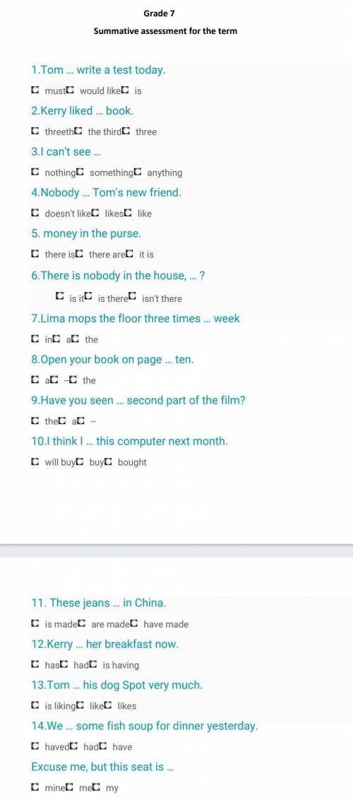 1. Tom ... write a test today. D must would like is2.Kerry liked ... book.D threeth the third three3