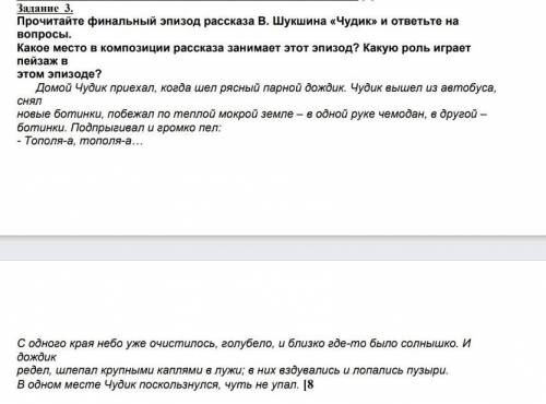 Прочитайте финальный эпизод рассказа В.Шукшина Чудик и ответьте на вопросы. (все вопросы на фото)