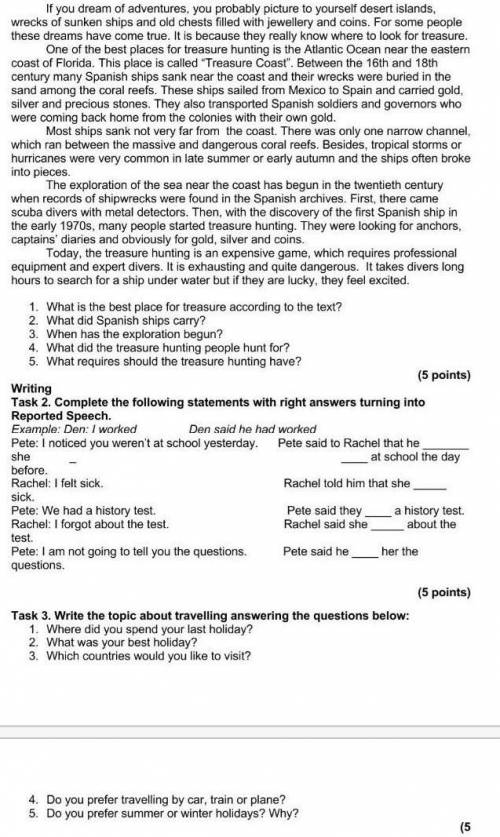 Summative assessment for the third term Reading . Read the text and answer the following questions :