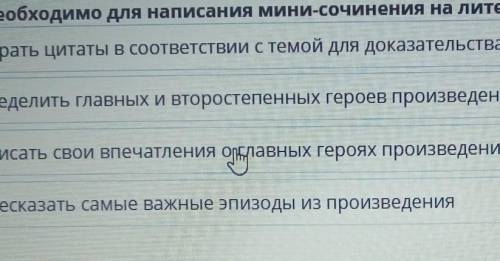 Что необходимо для написания мини-сочинения на литературную тему? выбрать цитаты в соответствии с те