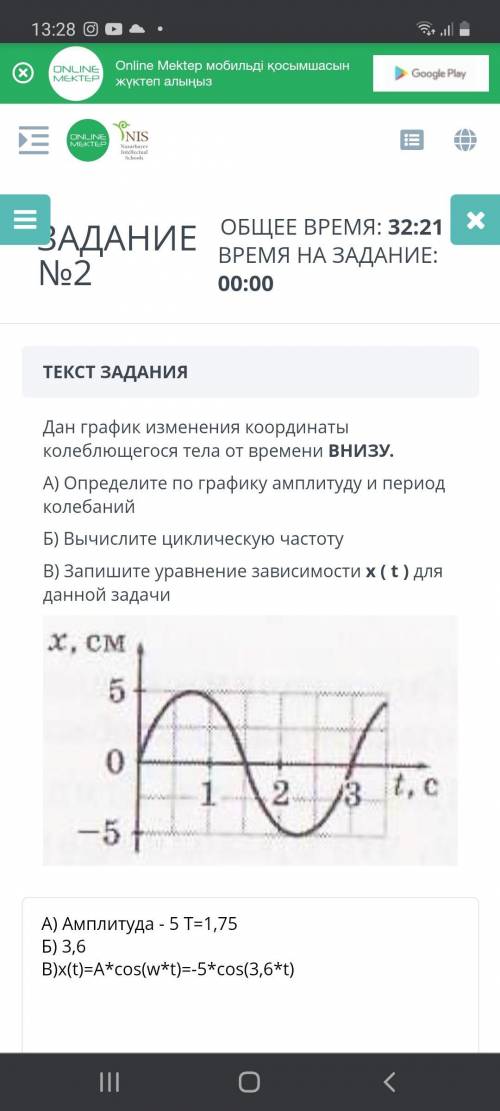 Дан график. Определите амплитуду, период. Вычислите циклическую частоту Запишите уравнение зависимос