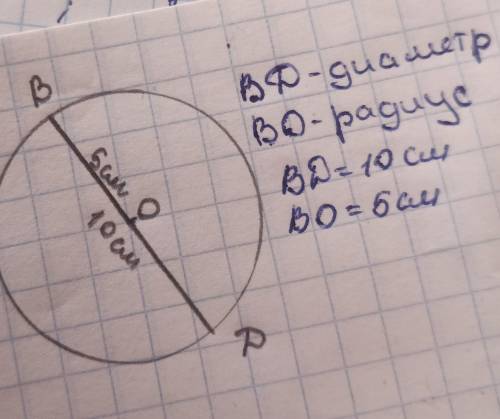 Начерти окружность. Обозначь на ней диаметр и радиус. Запиши их длины.