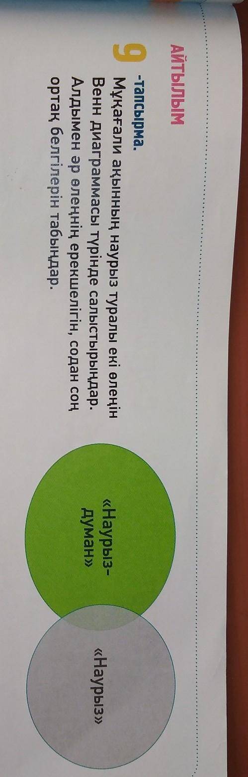 9-тапсырма. Мұқағали ақынның наурыз туралы екі өлеңінВенн диаграммасы түрінде салыстырыңдар.Алдымен