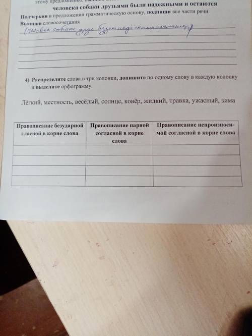 распределите слова в три колонки допишите по одному слову в каждую колонку и выделите орфорграмму