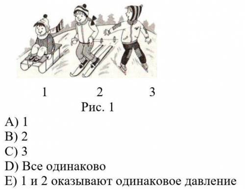 Посмотрите на рисунок и выберите правильный ответ. Кто из ребят оказывает наибольшее давление на сне