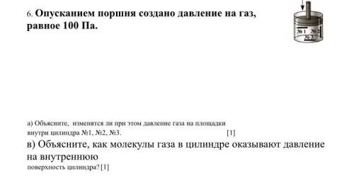 Опусканием поршня создано давление на газ, равное 100 Па. а) Объясните, изменятся ли при этом давлен