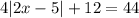 4 |2x - 5| + 12 = 44