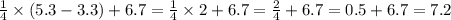 \frac{1}{4} \times (5.3 - 3.3) + 6.7 = \frac{1}{4} \times 2 + 6.7 = \frac{2}{4} + 6.7 = 0.5 + 6.7 = 7.2