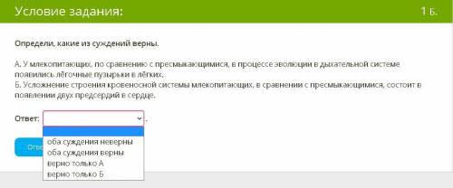 Определи, какие из суждений верны. А. У млекопитающих, по сравнению с пресмыкающимися, в процессе эв