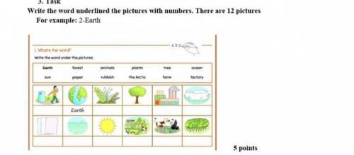 Write the word underlined the picture.There are 12 pictures